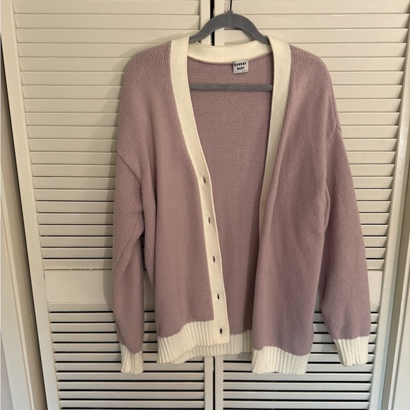 Aritzia Sunday Best Cardigan Sweater. Purple and Cream SIZE SMALL. - Picture 4 of 4